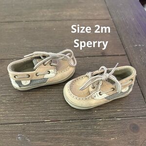 Baby Sperry shoes. Light brown Size 2 months .